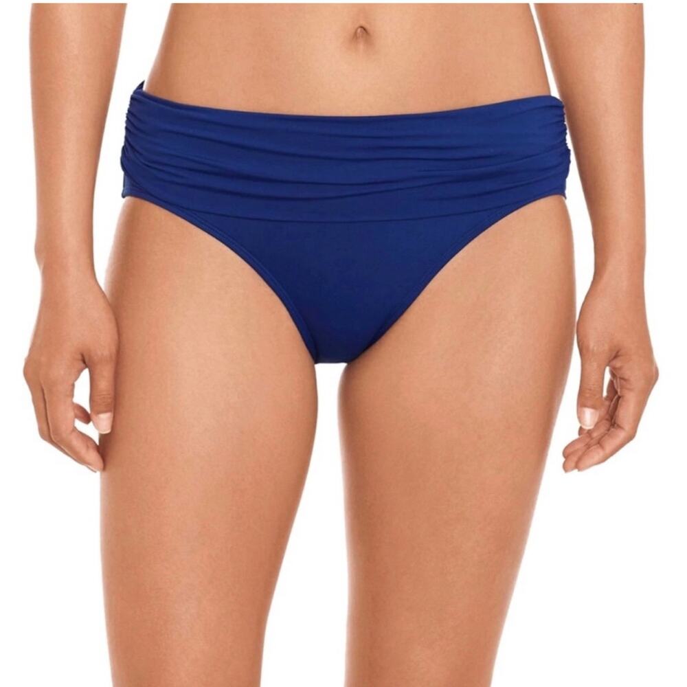 LAUREN RALPH LAUREN Bikini Bottom SZ 6 NWT Indigo Blue Beach Club Wide Shirred